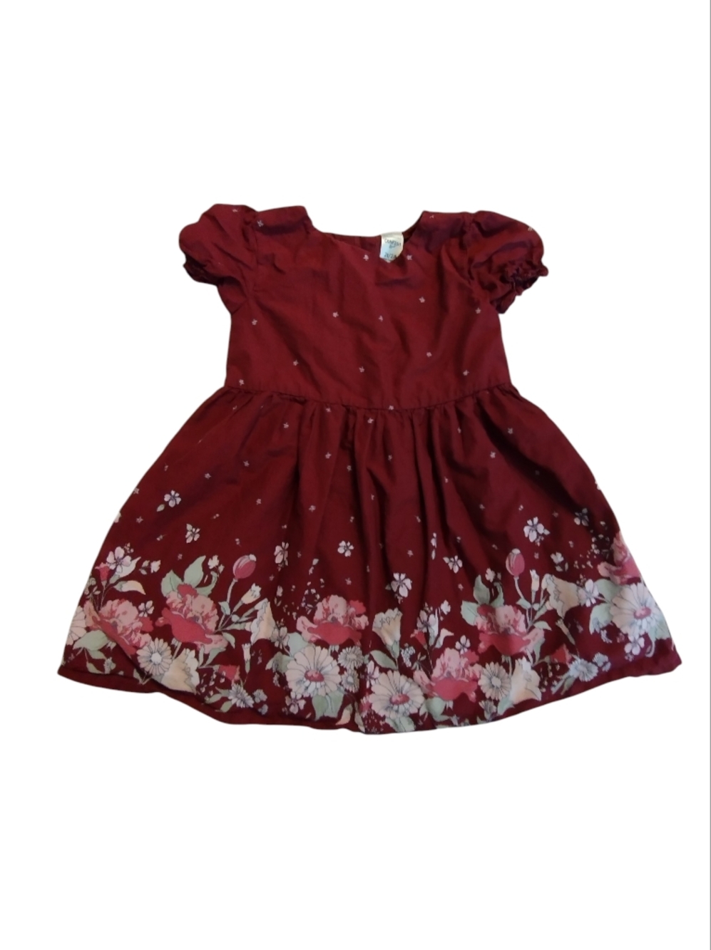 EUC Adorable Osh Kosh Little Girls Burgundy Floral Border Lined Dress 2T